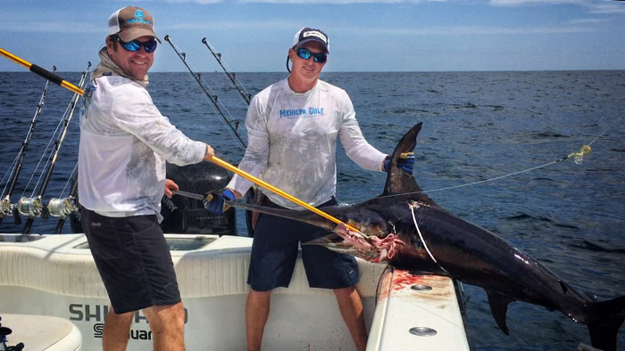 Swordfish action MGfishing.com Billy Wells and Colin Byrd. April, 2016 swordfish gulf of mexico. Venice, LA