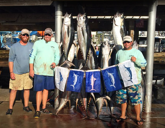 yellowfin tuna, blue marlin and white marlin flags. mgfc