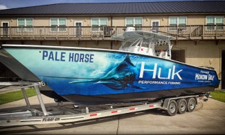 huk gear boat wrap. The Pale Horse, Kevin beach, at MGFC photo.