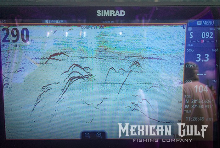 yellowfin tuna fishing charters as shown on simrad at MGFC charter fishing, Venice, LA